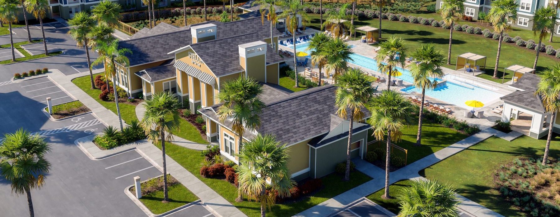 an aerial view of an apartment complex