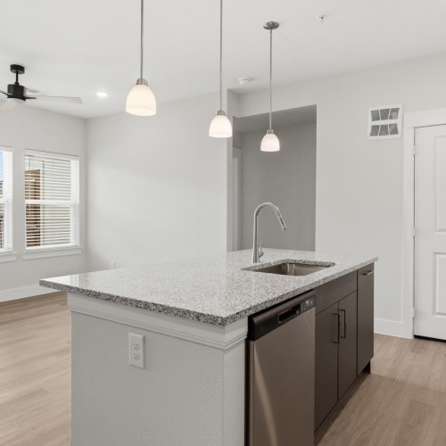 a kitchen with an island