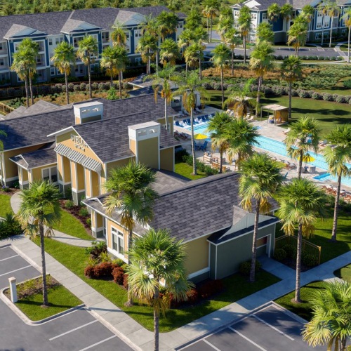 an aerial view of an apartment complex